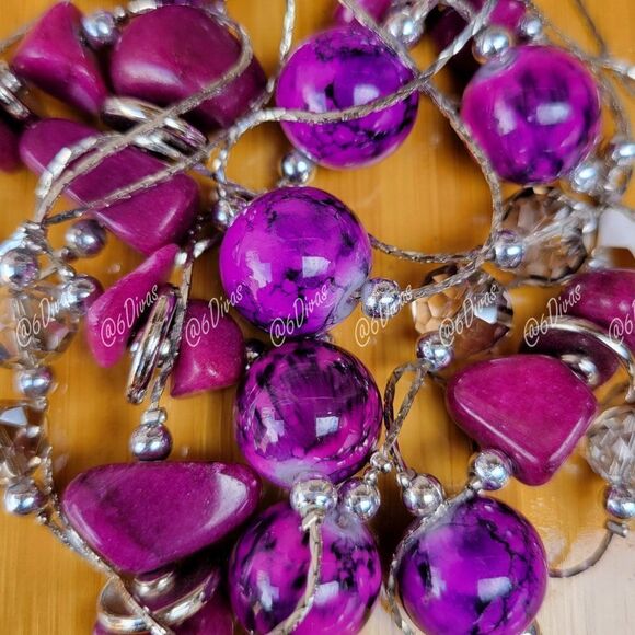 Purple Necklace with Crystals and Purple Beads - Picture 2 of 6